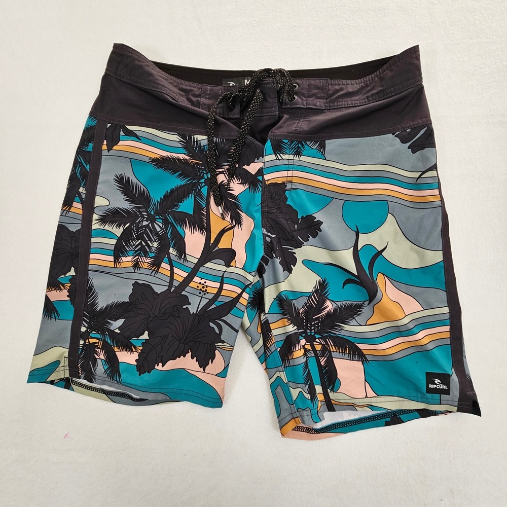 Rip Curl Mirage Boardshorts Men 35 Teal Tropical Palm Tree Ultimate Stretch Surf
